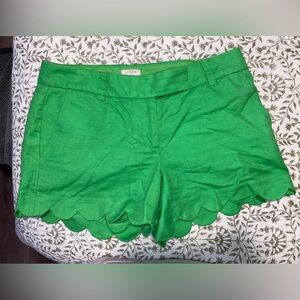 J. Crew Bright Green Scalloped-Hem Shorts